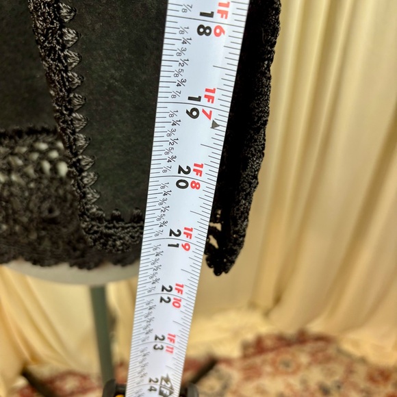 Scully Vintage Suede / Crocheted Black Patchwork Button Dn Boho Cardigan Jacket - Picture 10 of 13